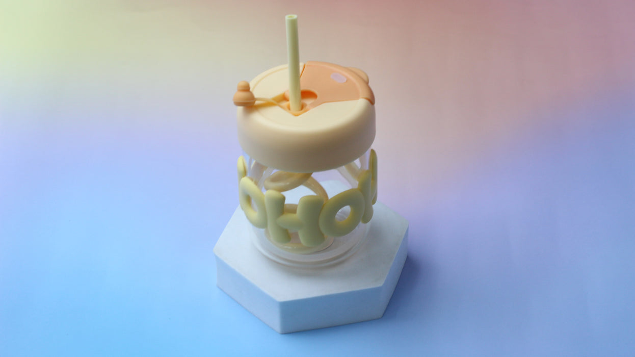 Letter Glass Cup with Straw 400ml / 4018-D