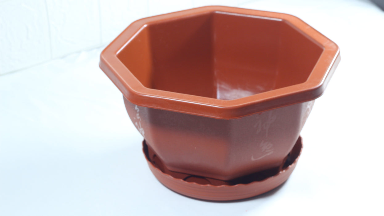 Octagon Flower Pot (With Tray) / 8004