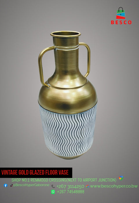 Vintage Gold Glazed Floor Vase