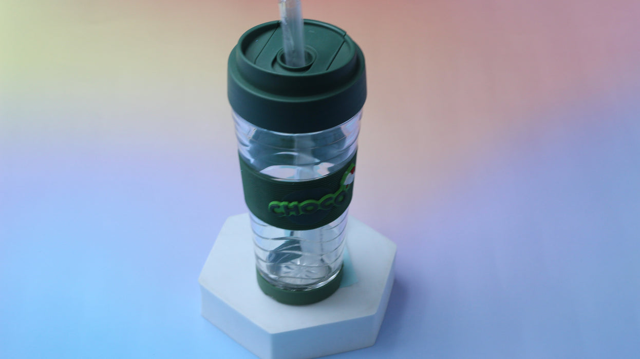 Double Drinking Cute English Glass Straw Cup 360ml